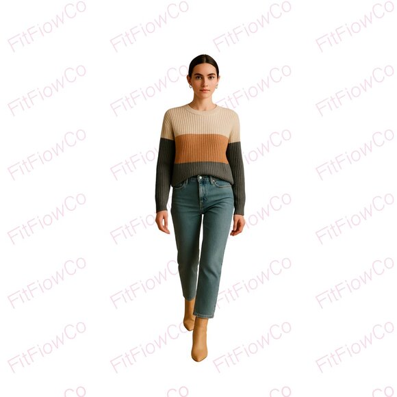 Hollister Sweaters - 🌟Hollister Colorblock Ribbed Knit Sweater Beige/Tan/Grey Size M